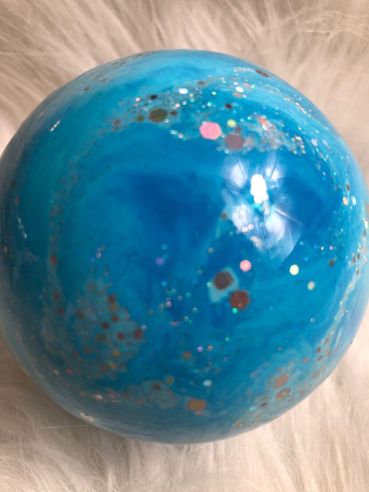 Hand-Painted Blue Christmas Ornament With Glitter Swirls