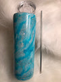 Glittery Blue Tumbler Handmade Swirl Stainless Steel Cup includes Lid & Straw