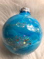Hand-Painted Blue Christmas Ornament With Glitter Swirls