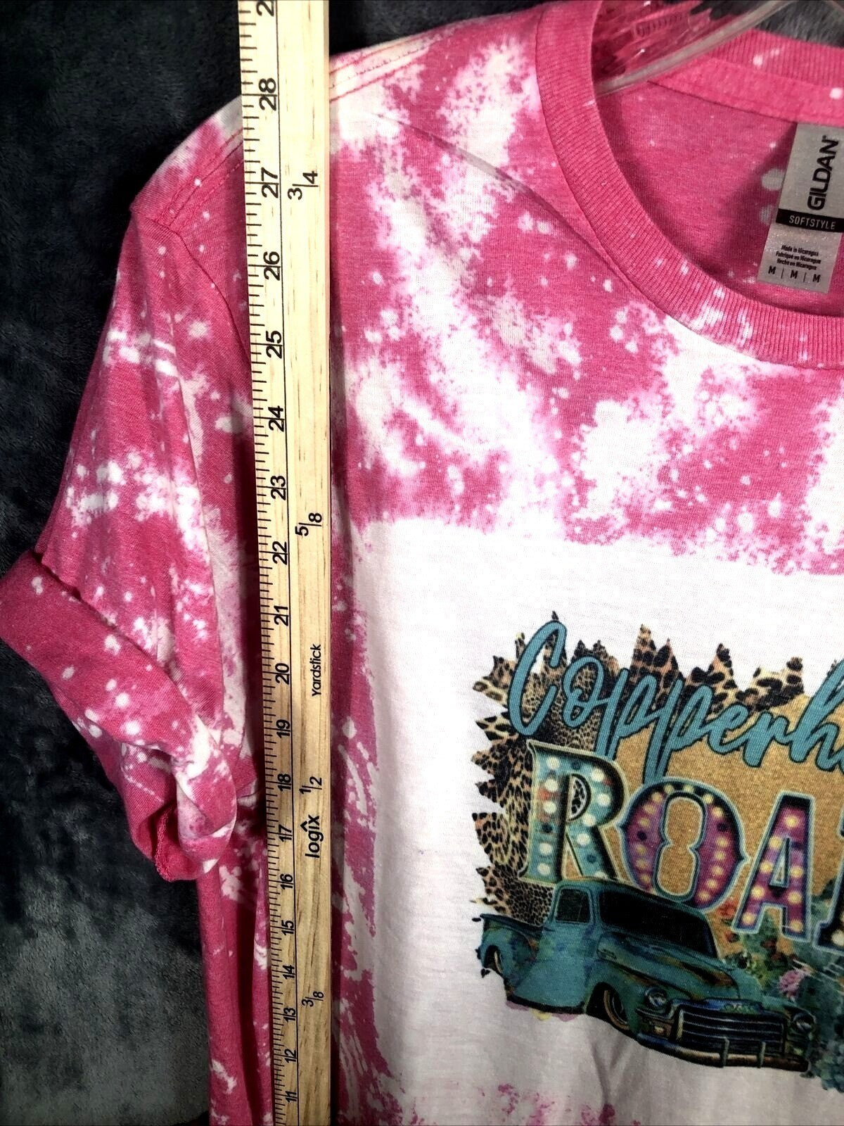 Gildan Womans T Shirt Copperhead Road Pink Tie-Dye Graphic Shirt