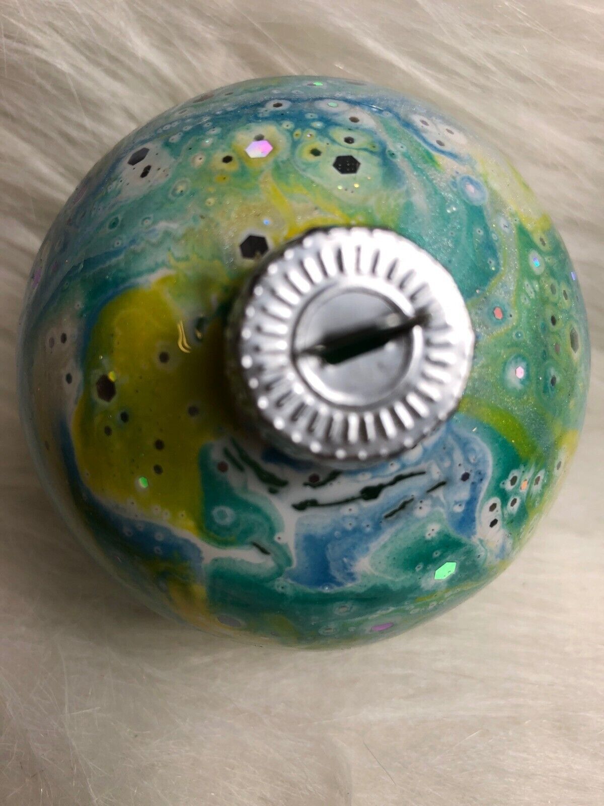 Christmas Ornament Green & Yellow Swirl Globe Hand-Painted Marbled Bauble