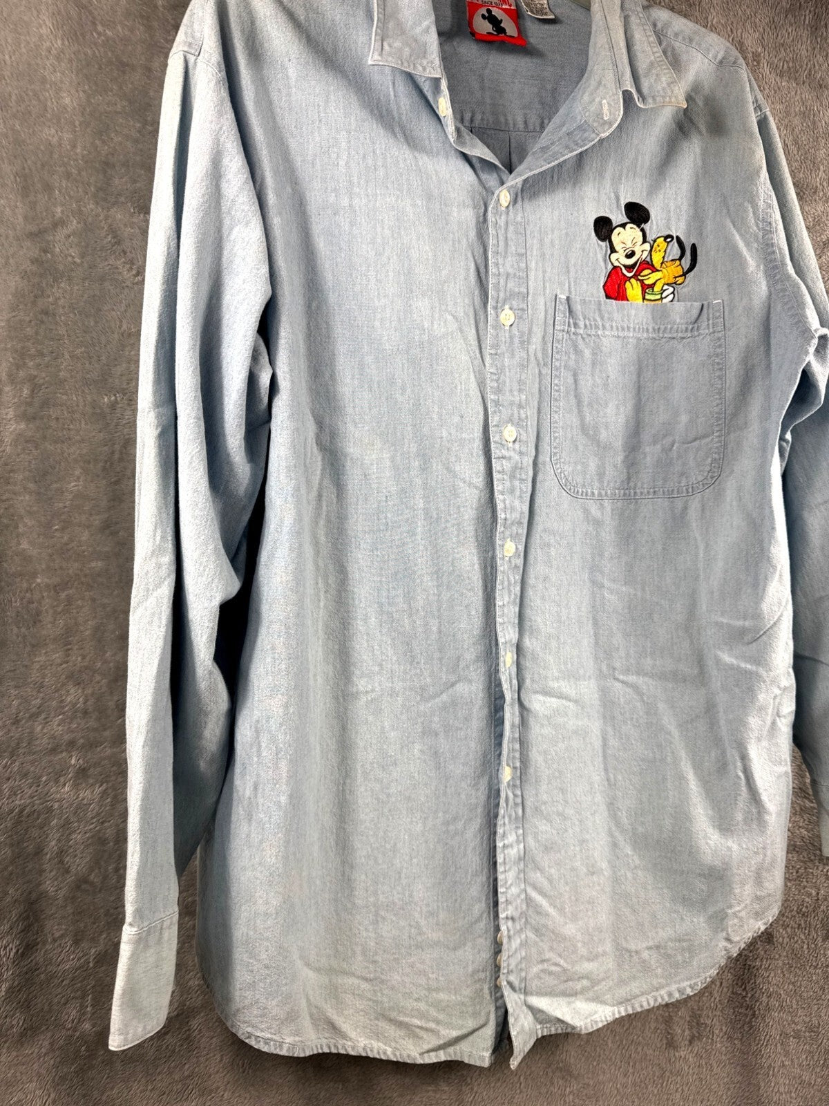 Mickey Inc. Vintage Shirt XL Denim Unisex Button Down Mickey & Pluto Embroider
