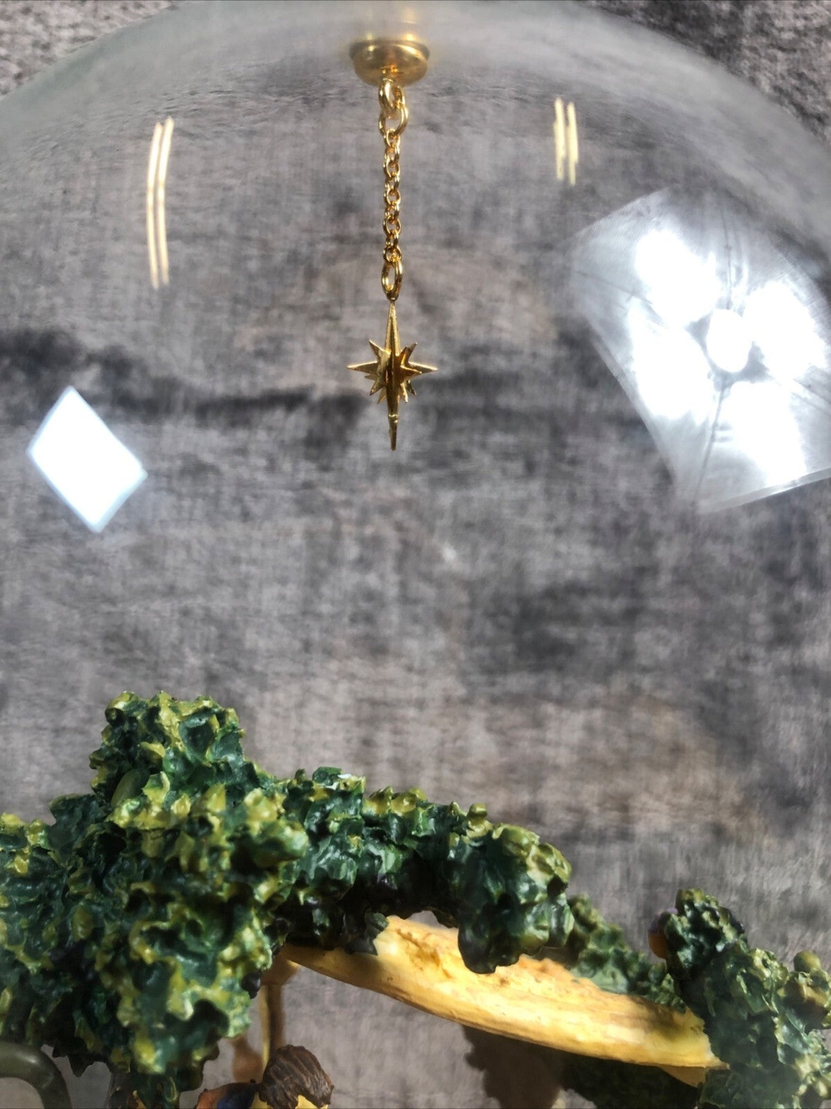 Nativity Scene Under Glass Dome With Wooden Base