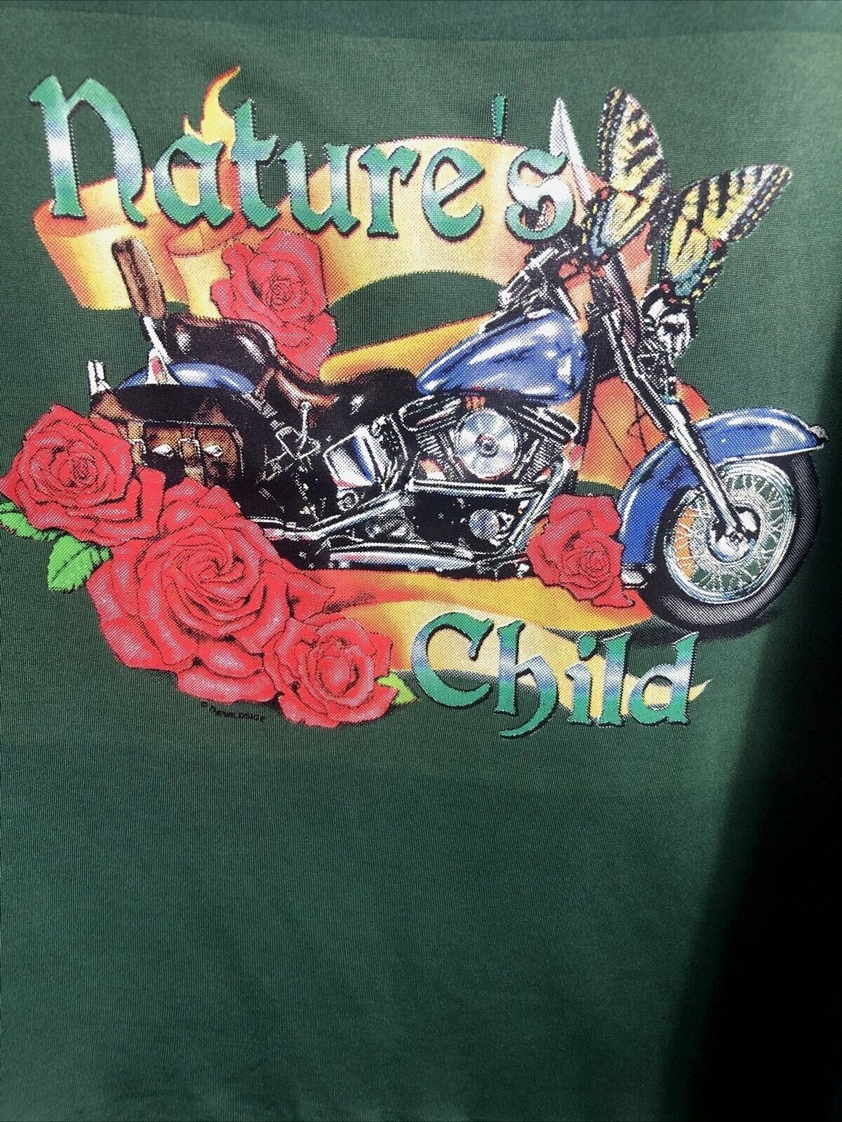 Gildan WomensT-Shirt Natures Child Green Graphic Motorcycle Roses Design Size XL