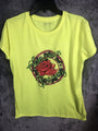 Women’s T-Shirt American Beauty With Rose Size Large Yellow Short Sleeve Shirt