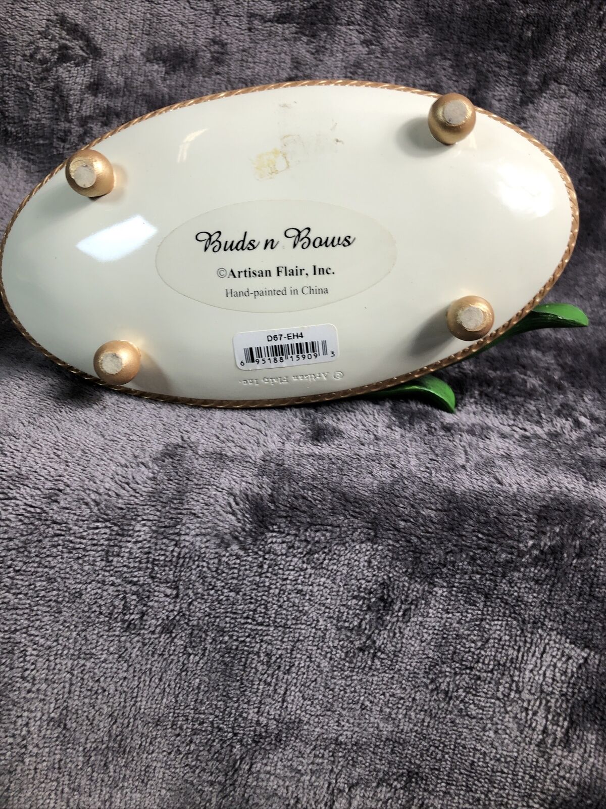 Artisan Flair Buds n Bows Pink Flowers Dish Gold Trim An Feet