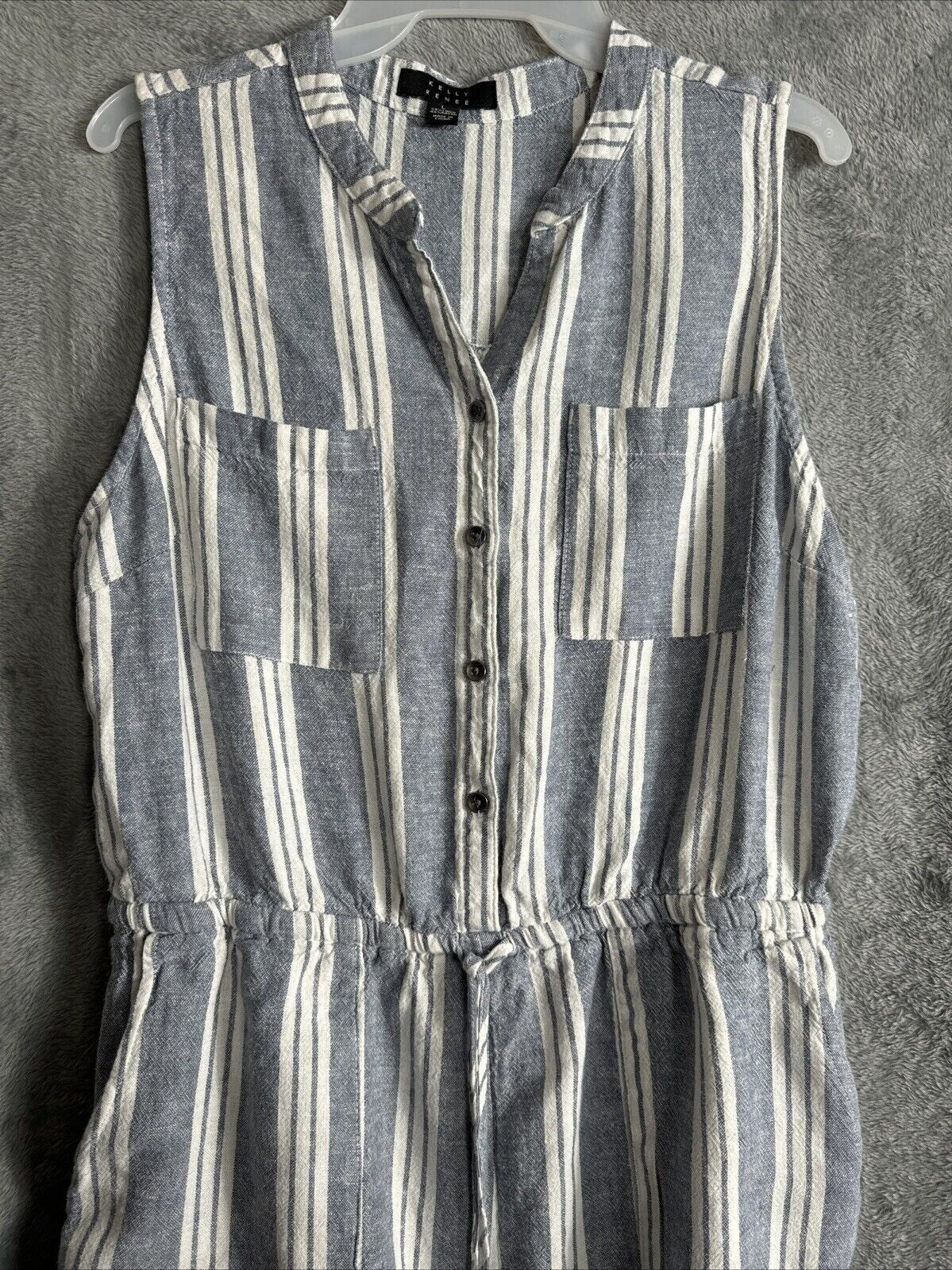 Kelly Reneé Womens Romper Sleeveless Striped Button-Front Romper L