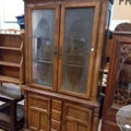 Vintage Ornate Wood China Cabinet With Glass Doors Lights & Storage Bottom