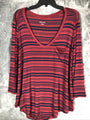 MERONA Casual TEE-LONG SLEEVE Size Adult Large Red Black Stripes