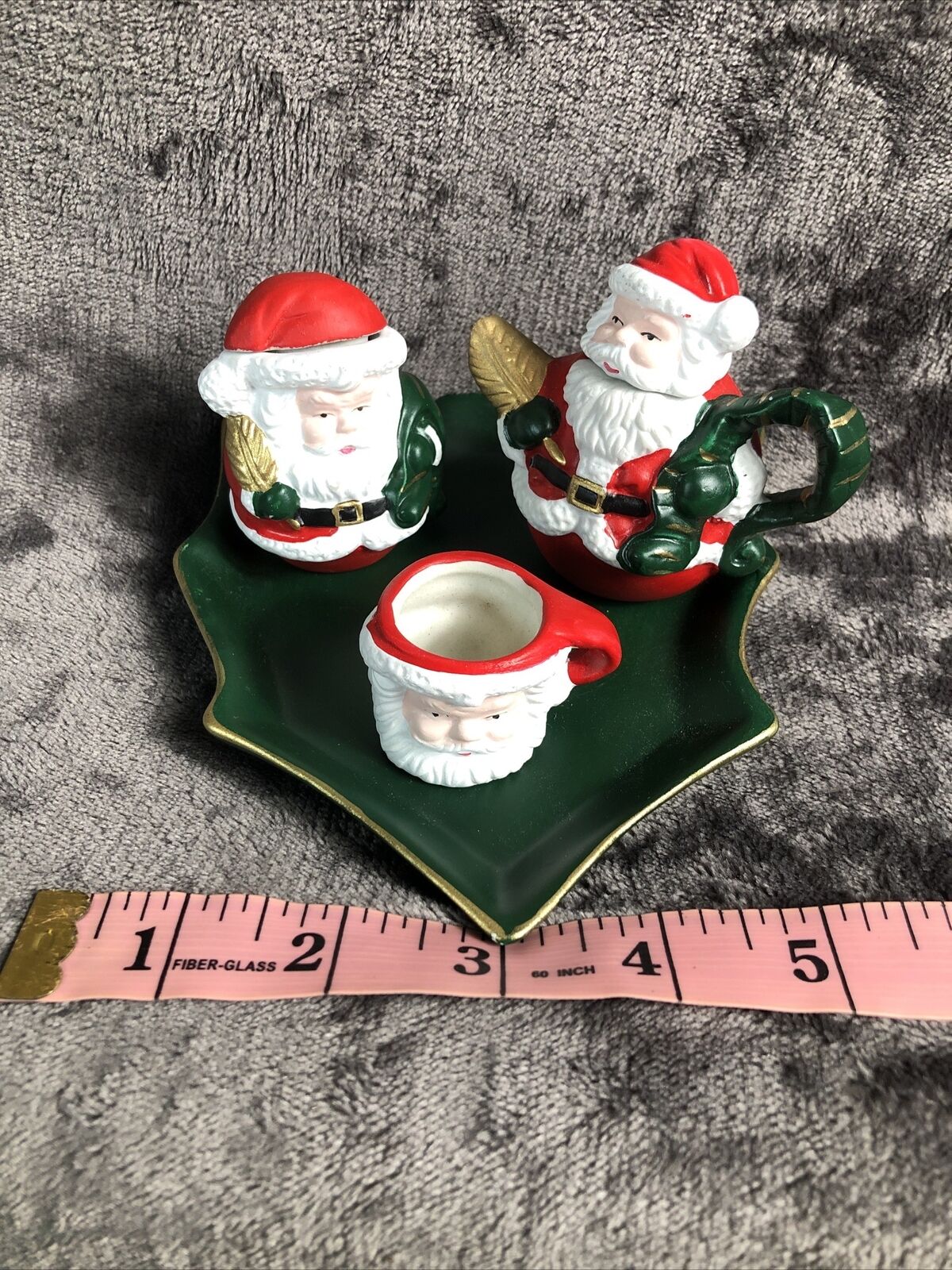 Miniature Tea Set Christmas 7 Piece Set Red Green Christmas