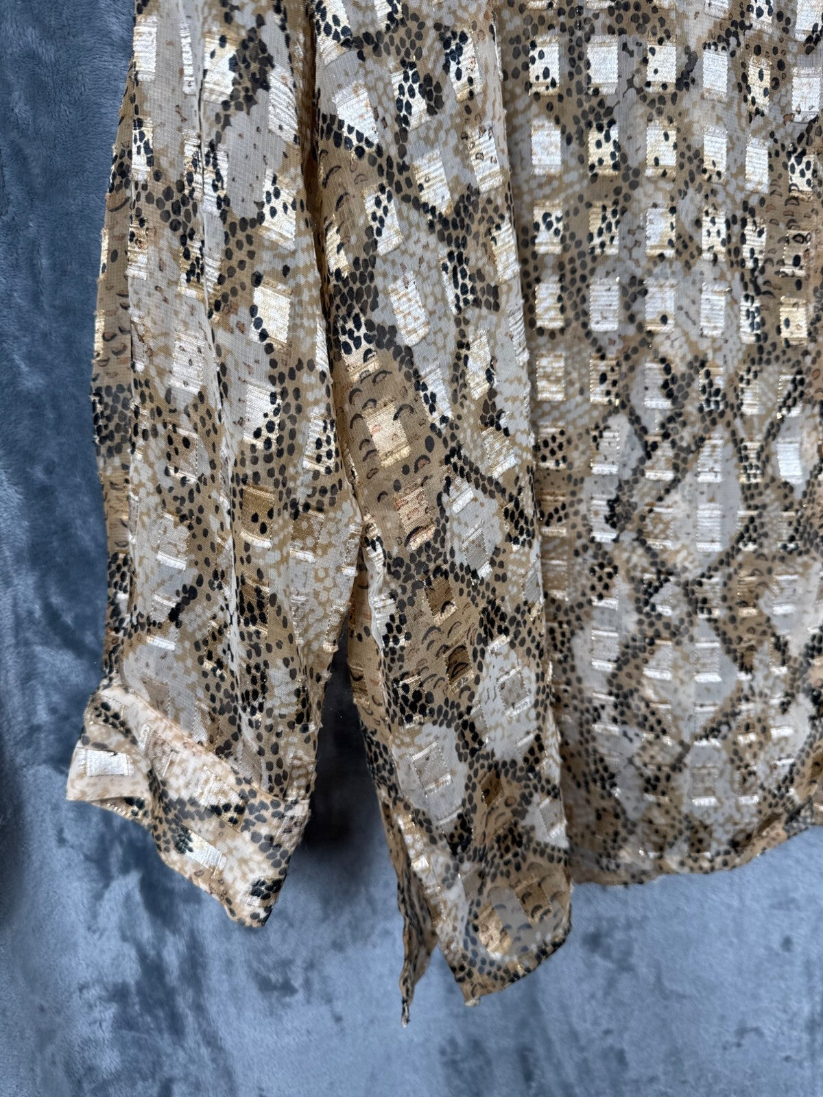 Notations Womens Animal Print Button-Up Blouse Size 2X Polyester Beige & Black