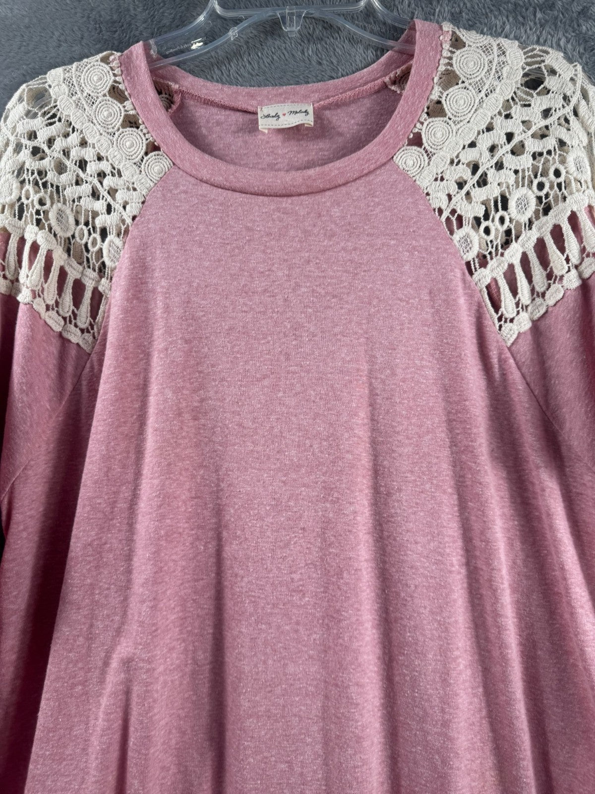 Lovely Melody Womens Long Sleeve Pink Top With Lace Details