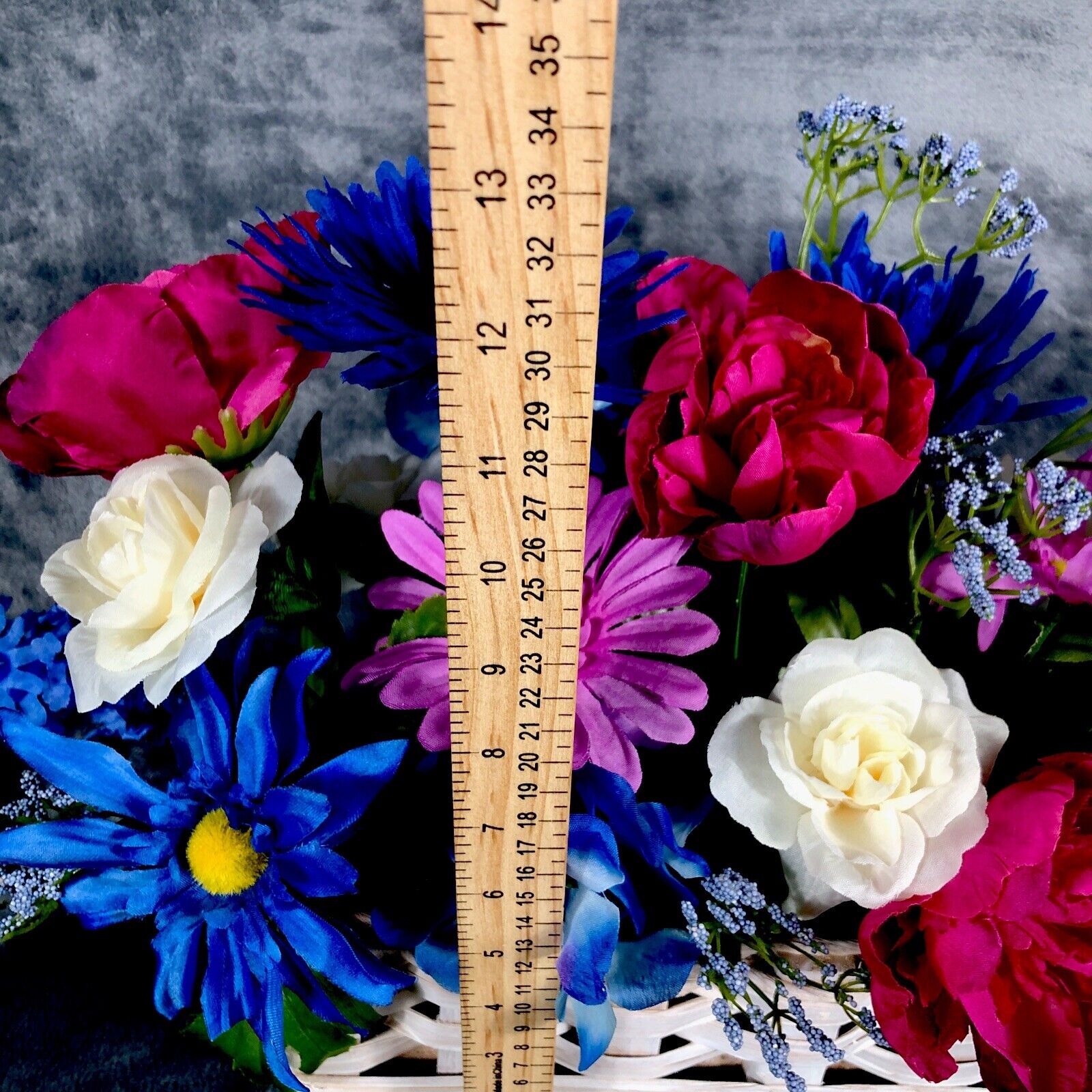 Artificial Floral Arrangement Spring Colors Wood Ledge Flower Basket 19”X 13”