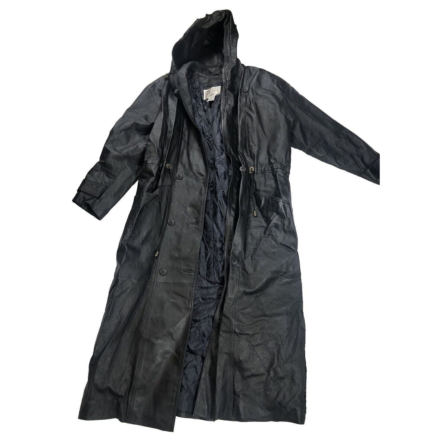 BB Dakota Coat Woman’s Leather Hooded Trench Coat Adult Medium Black