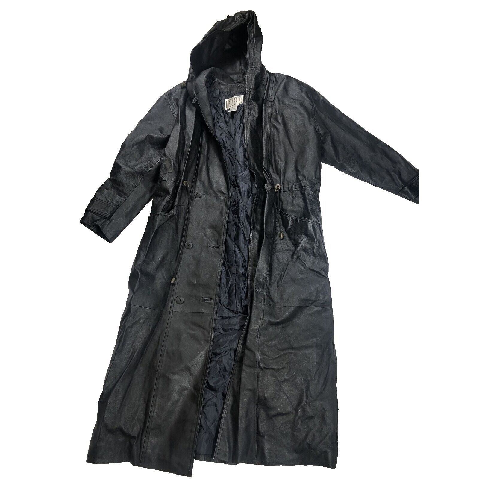 BB Dakota Coat Woman’s Leather Hooded Trench Coat Adult Medium Black