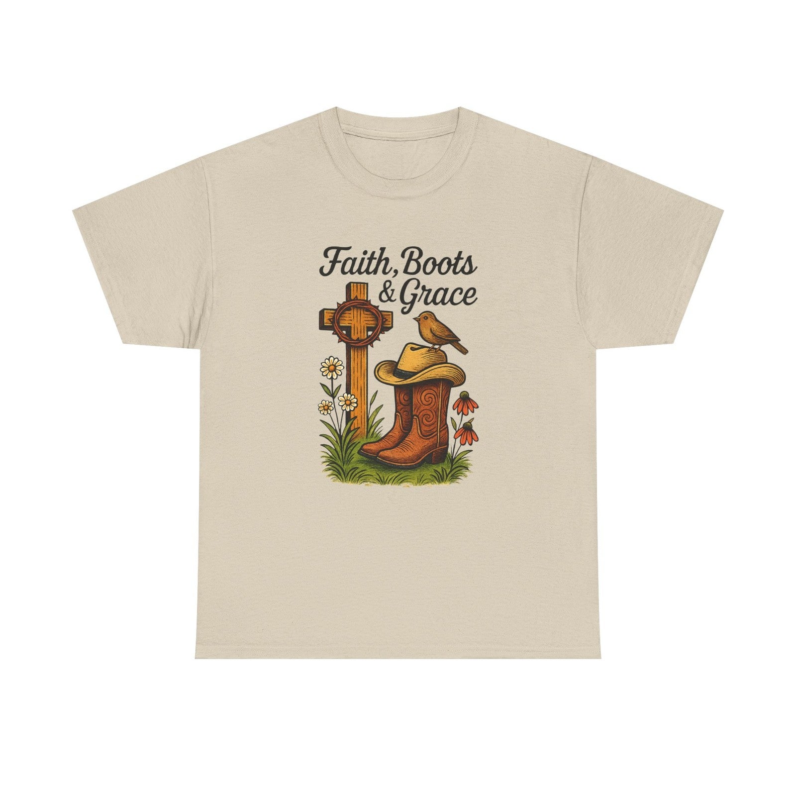 Womans T Shirt Christian Western Faith Boots and Grace Shirt Cowgirl Country Top