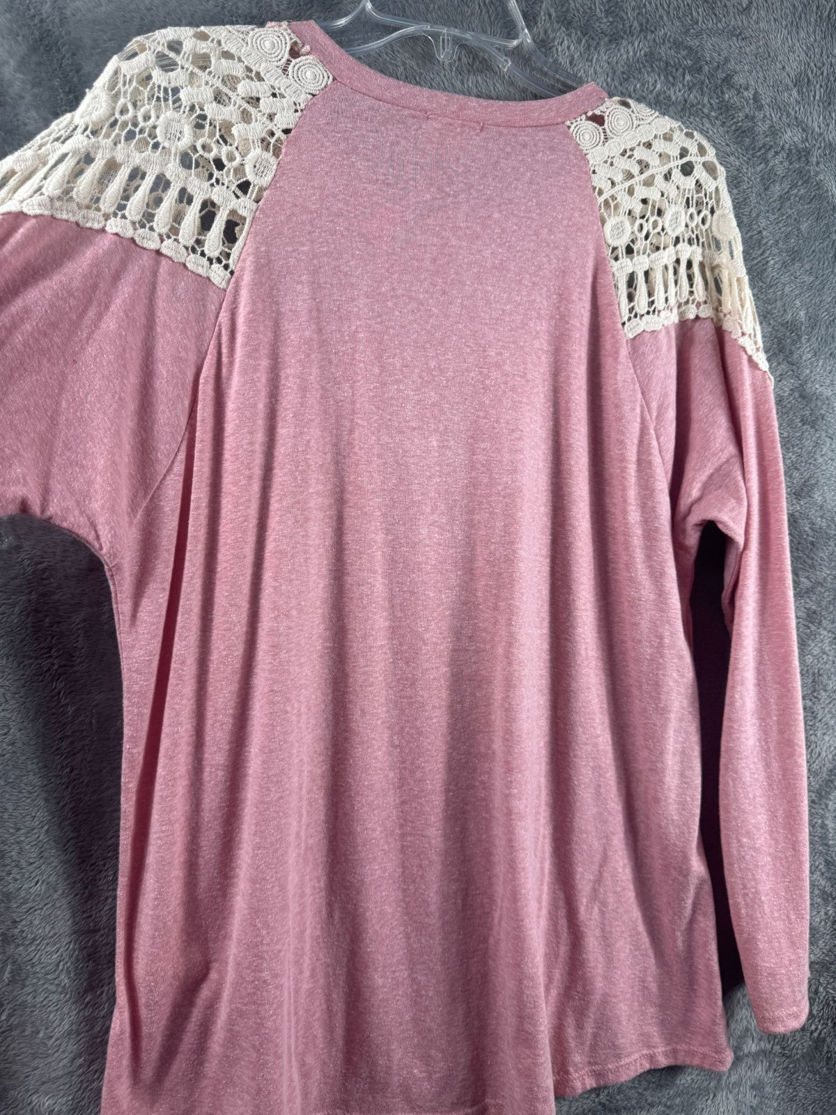Lovely Melody Womens Long Sleeve Pink Top With Lace Details