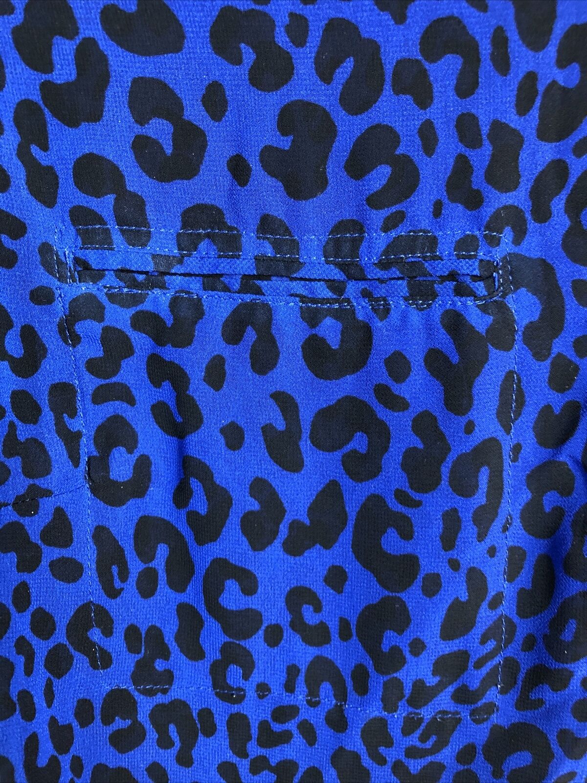 Ana A New Approach Top Royal Blue Animal Print Women’s Size M