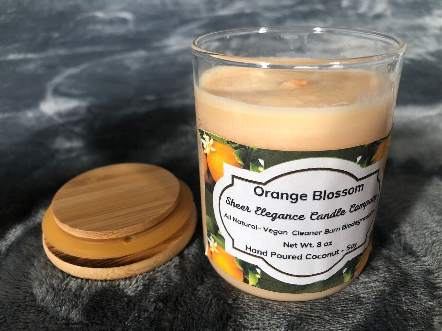 Coconut Soy Blend Candle Orange Blossom Scent 8 Ounce Jar / Lid Hand Poured 