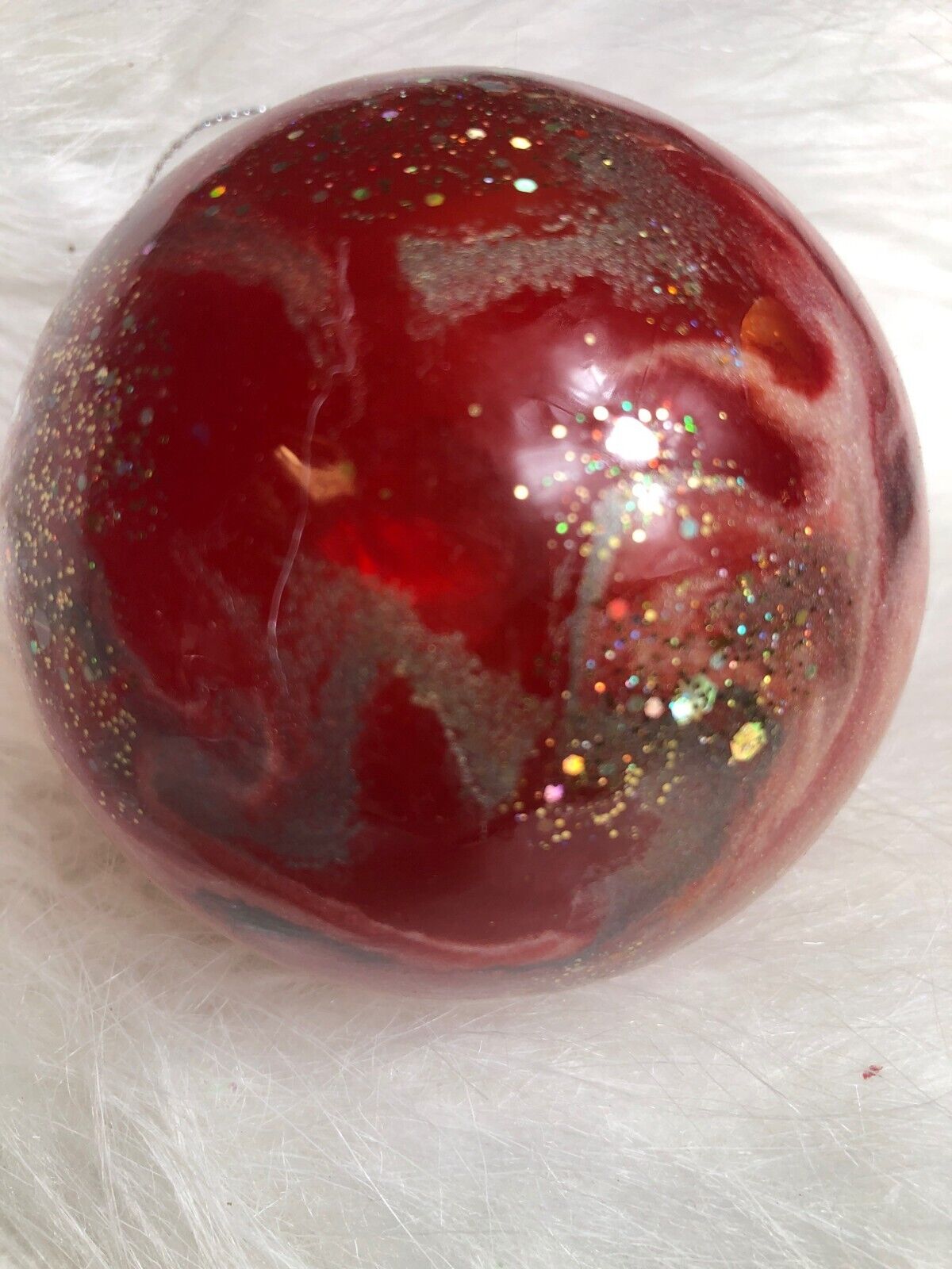 Marbled Red Christmas Ornament With Glitter Accents - Festive Holiday Decoration
