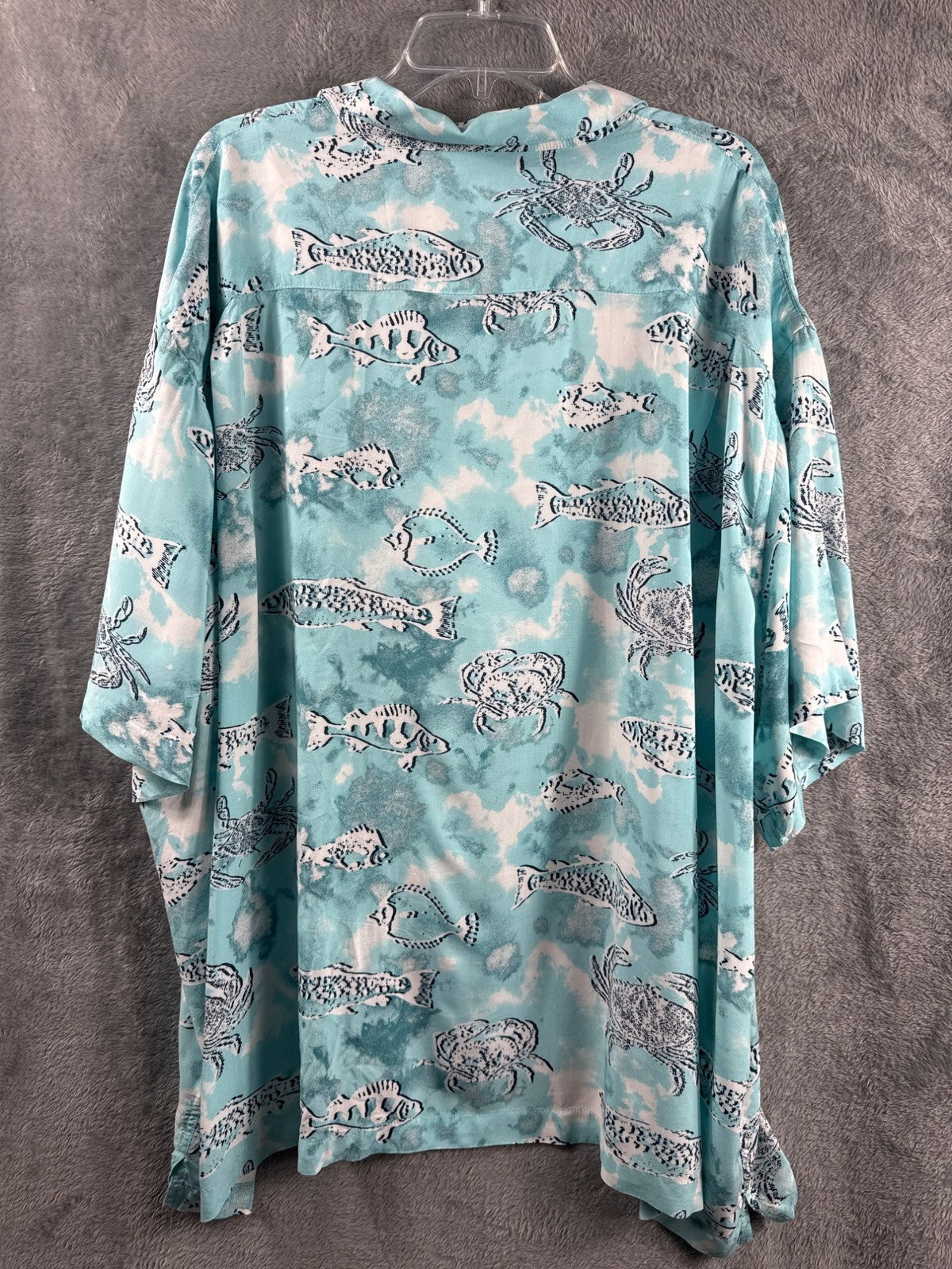 Vintage Button-Up Hawaiian Shirt Crab & Fish Print Short Sleeves Beach Theme