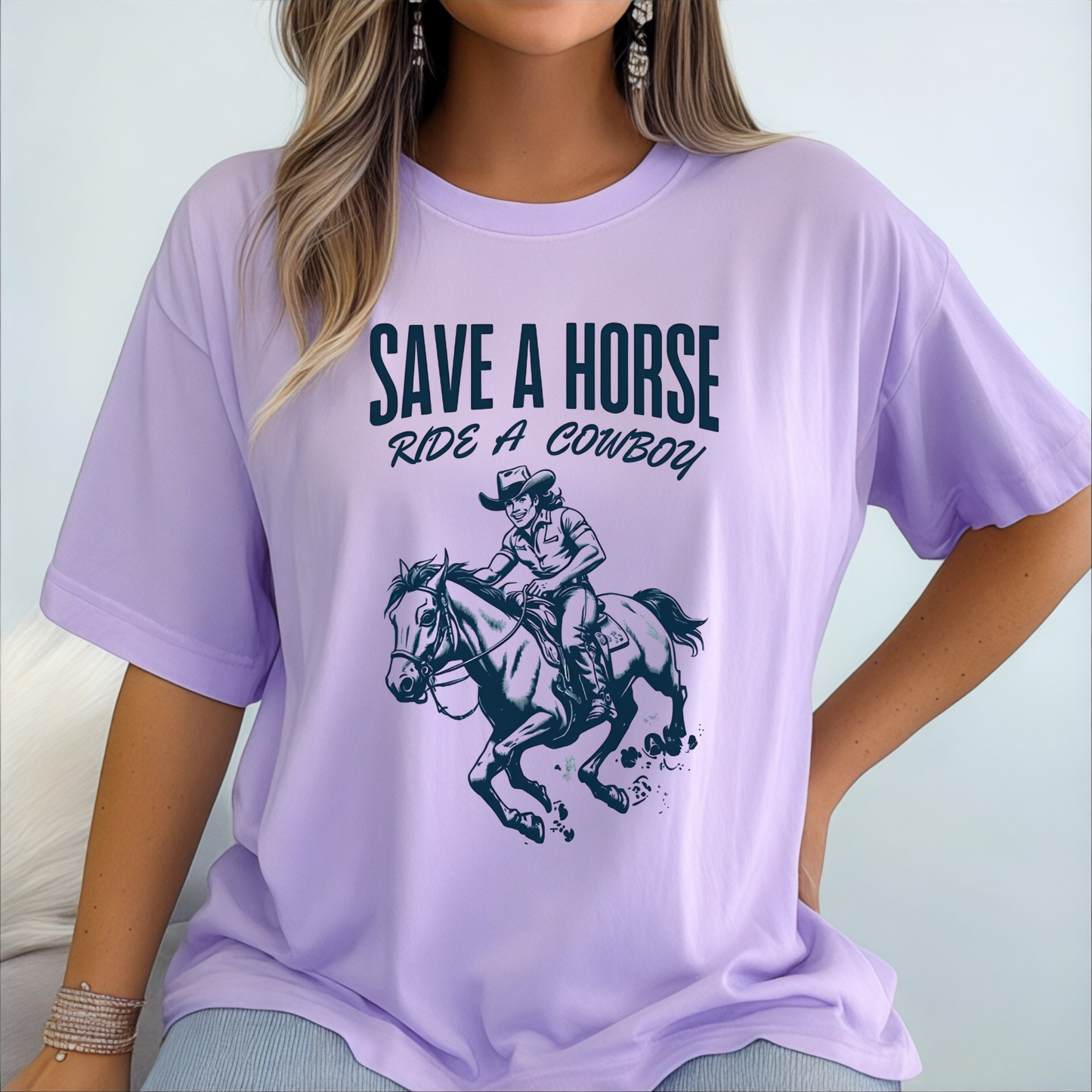 Womans Shirt Funny Save A Horse Ride A Cowboy Top T-Shirt Funny T Shirt