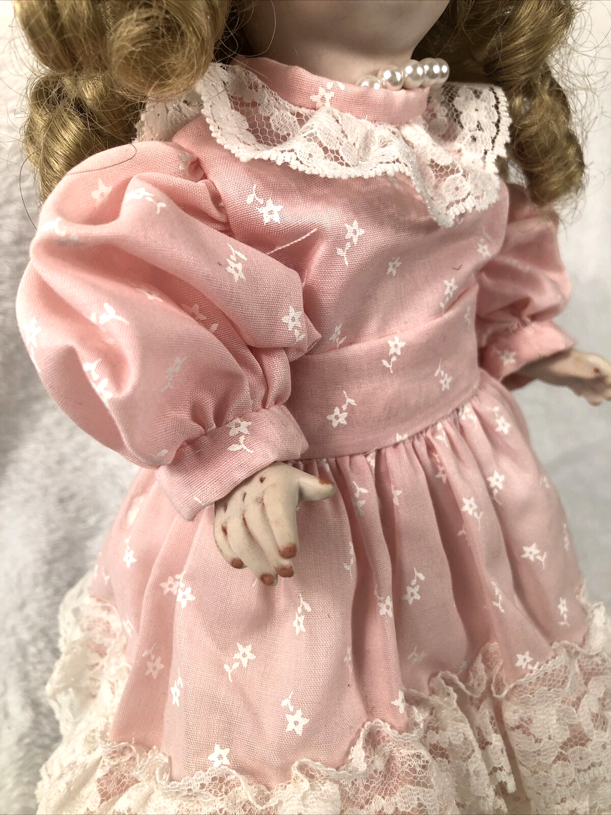 Porcelain Doll Vintage Bobble Head Movable Arms Legs / Stand