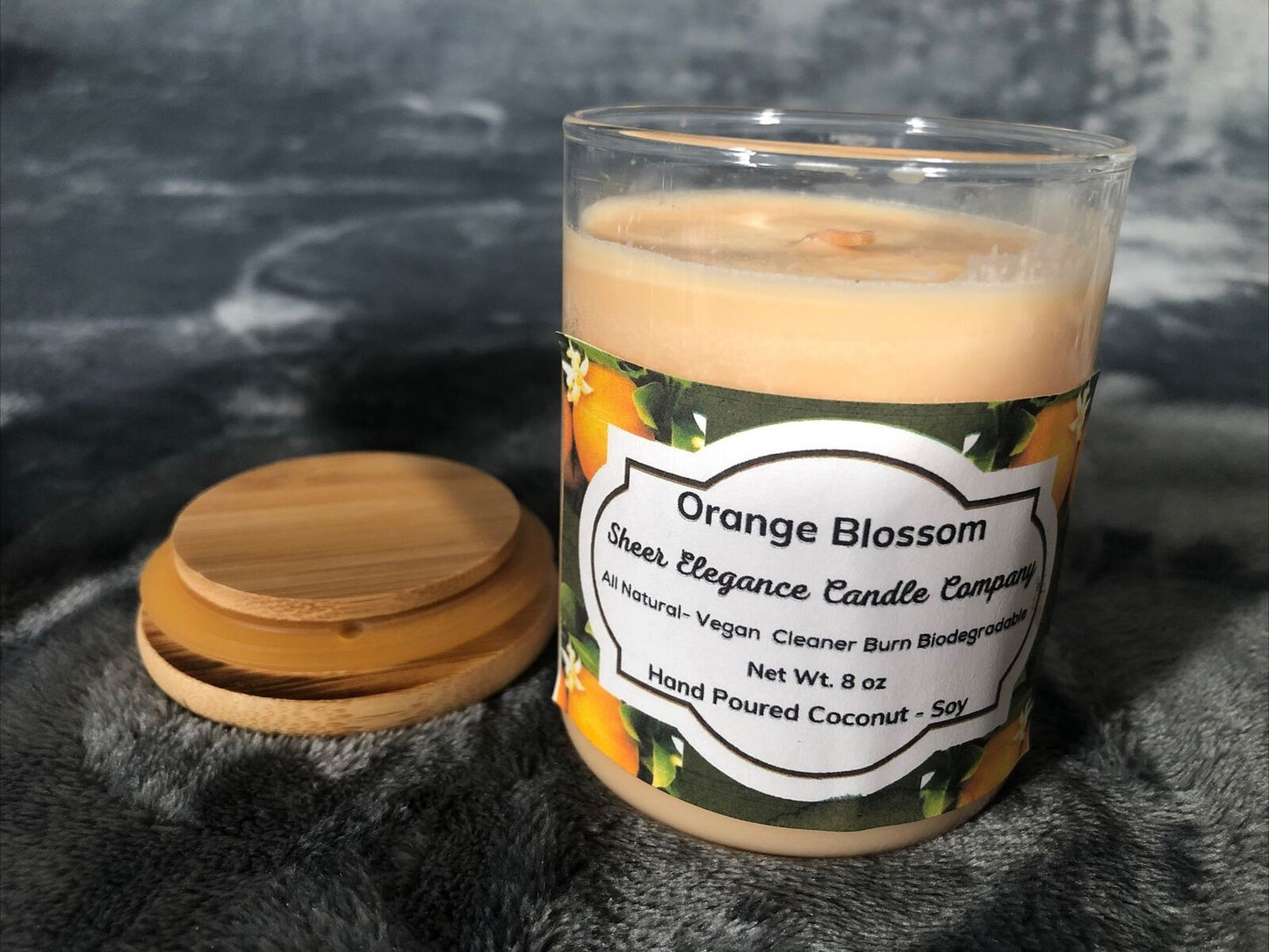 Coconut Soy Blend Candle Orange Blossom Scent 8 Ounce Jar / Lid Hand Poured 