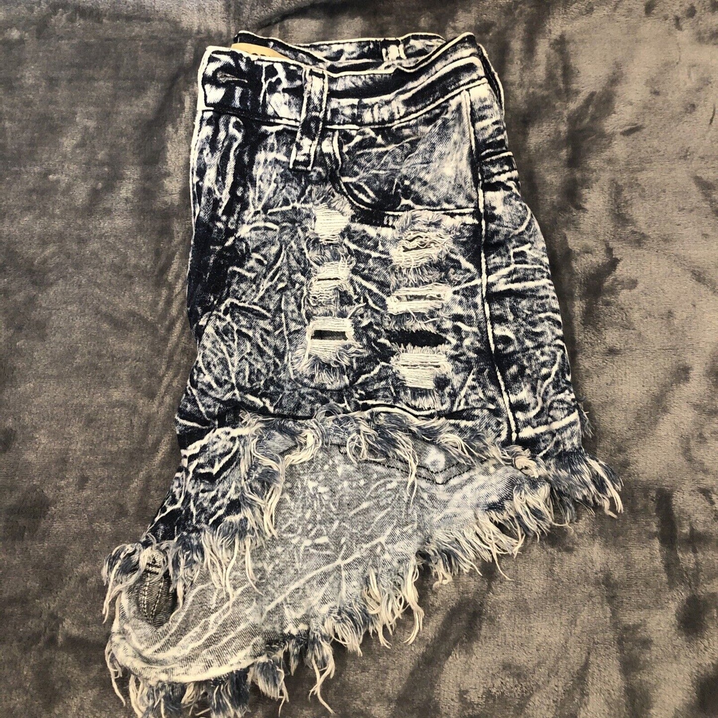 Aphrodite Distressed Stretch Denim Shorts Blue Acid Wash Made In USA Size S