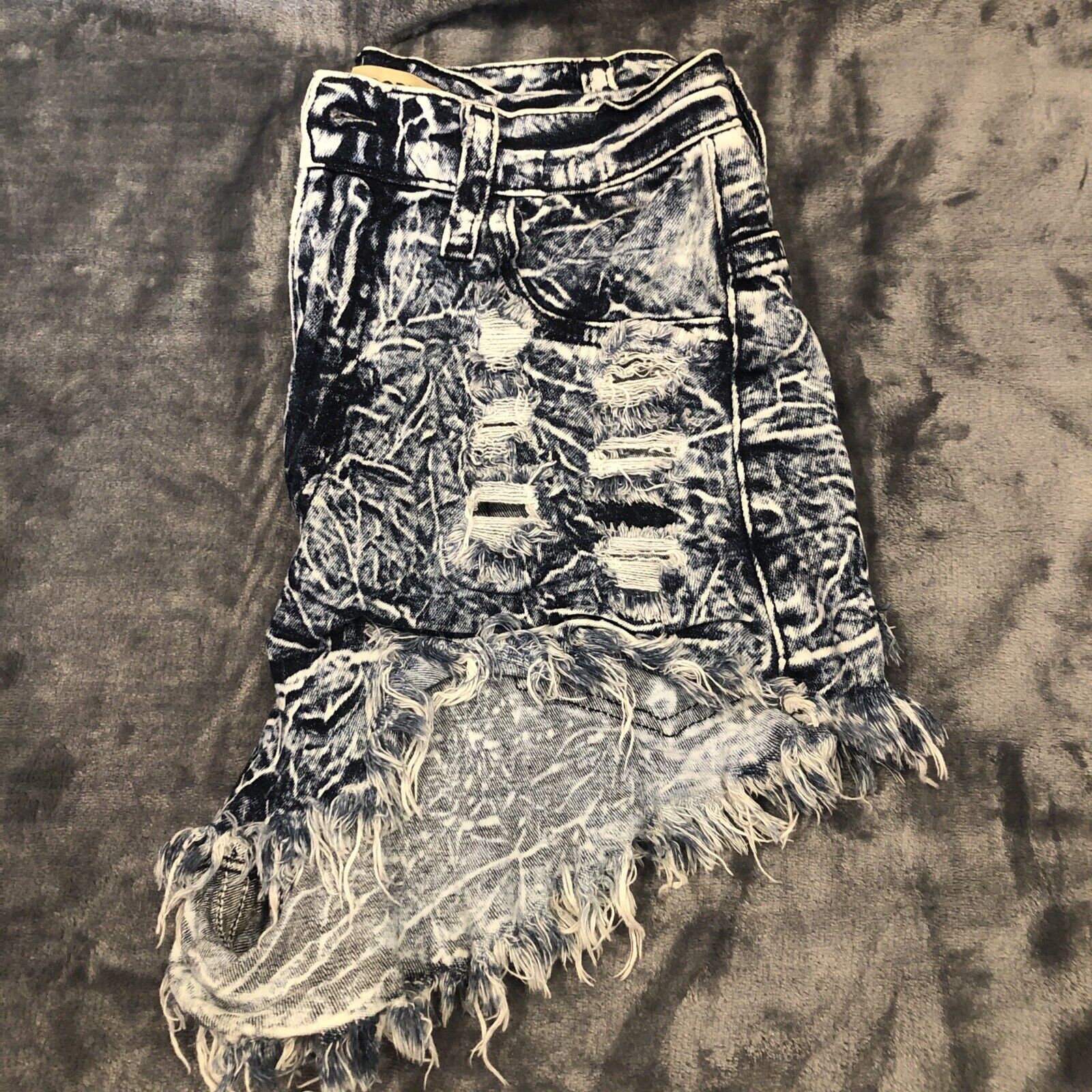 Aphrodite Distressed Stretch Denim Shorts Blue Acid Wash Made In USA Size S