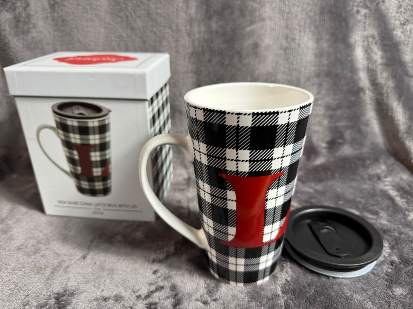 Plaid Latte Mug With Lid By Joyland - Dishwasher & Microwave Safe - 16 Oz Capaci