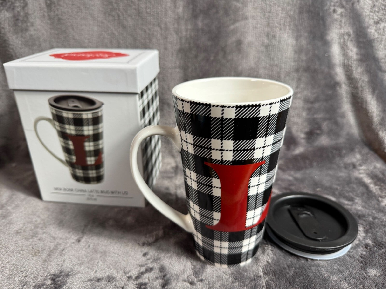 Plaid Latte Mug With Lid By Joyland - Dishwasher & Microwave Safe - 16 Oz Capaci