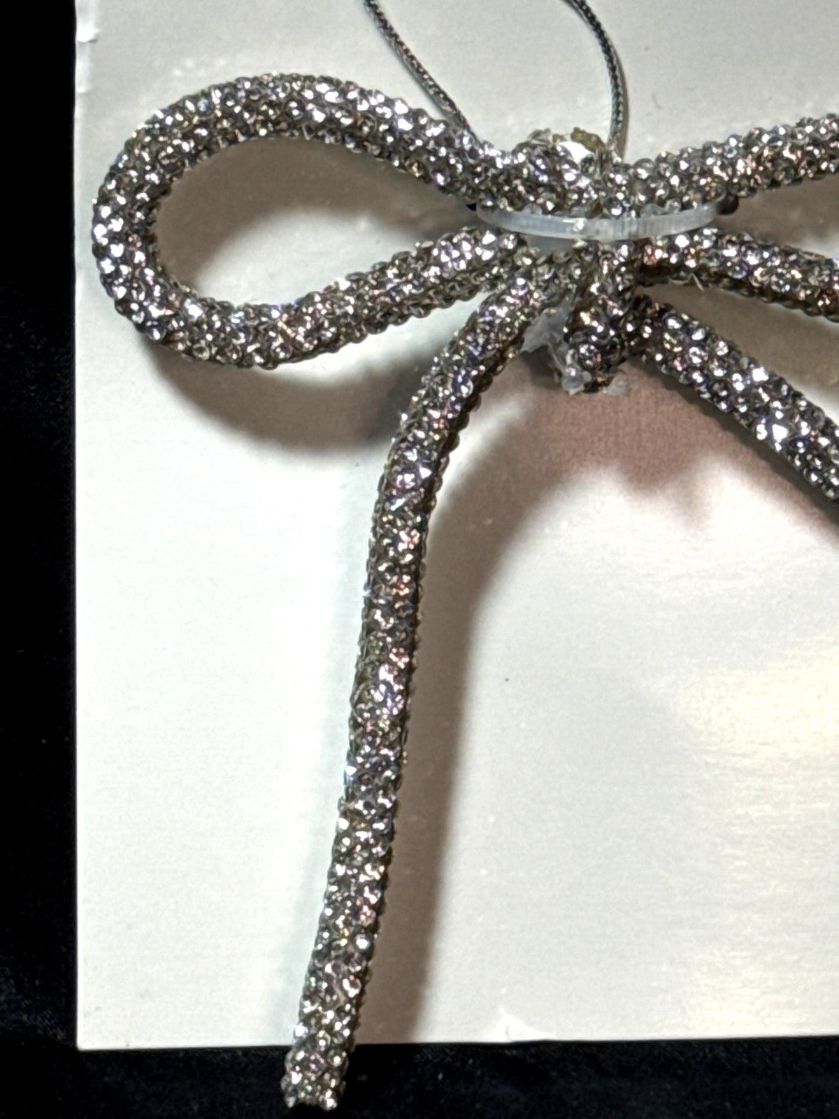 Silver Rhinestone Bow Ornament Hanging Decoration - Sparkling Holiday Accent