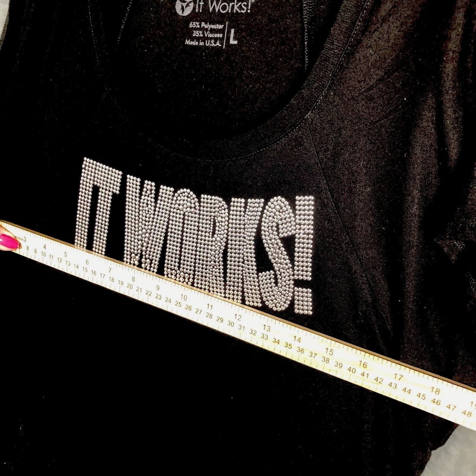 It Works Bling Women's T Shirt Black Studded Silver It Works Size L Shirt