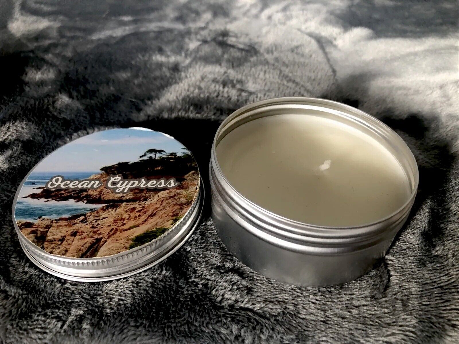 Coconut Soy Candle Ocean Cypress Scent 4 Ounce Tin Hand Poured 