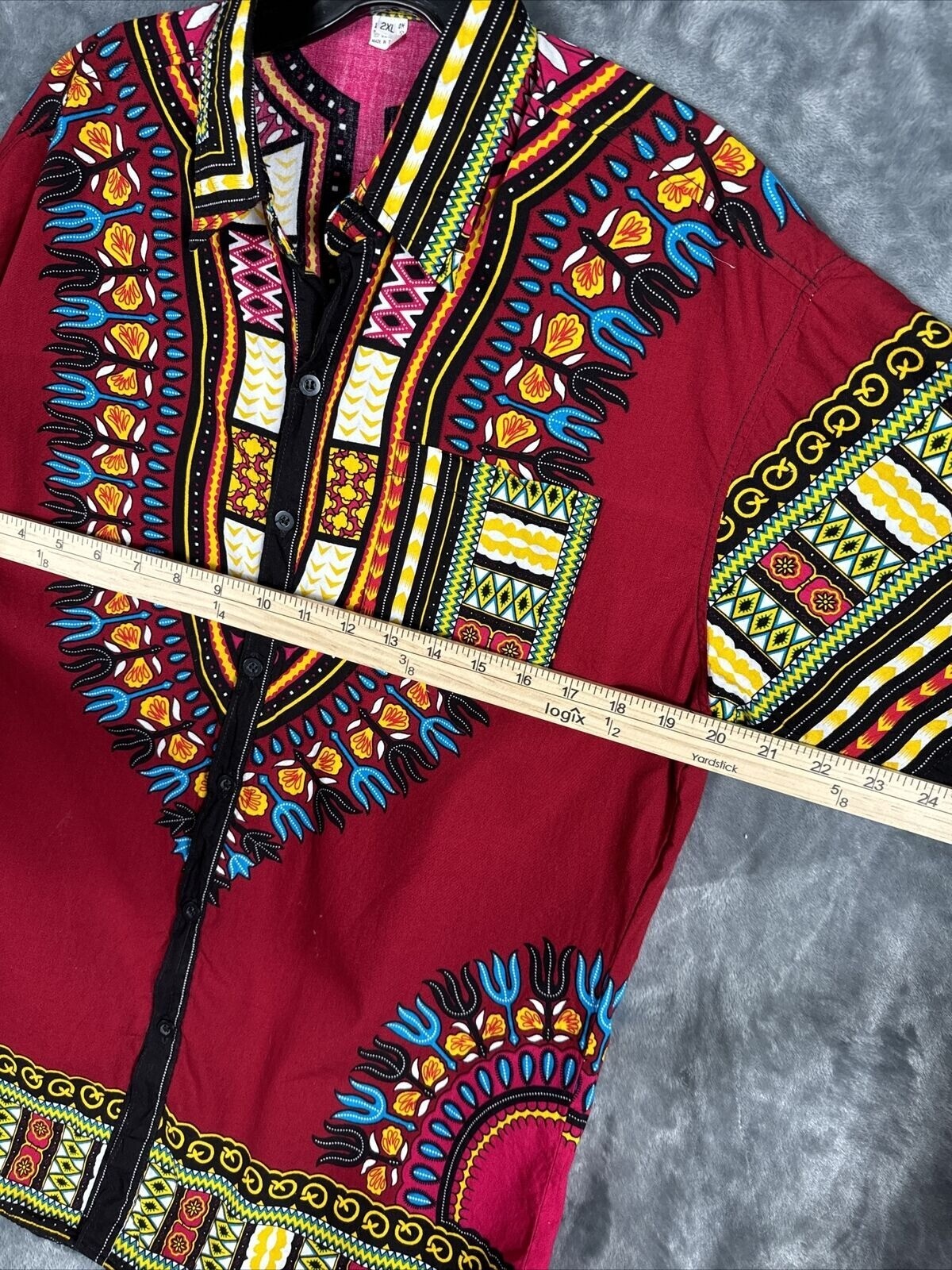 African Fabrics Floral Red Yellow Blue Indigo Stylish Top Blouse Women 2 X-Large