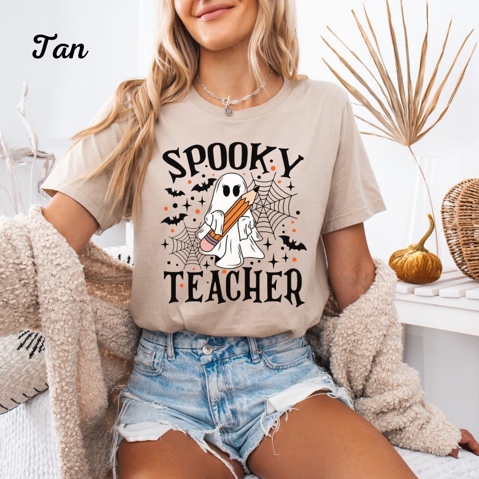 Womans T Shirt Spooky Teacher Top Halloween Teacher Tee Ghost Classroom Vibes