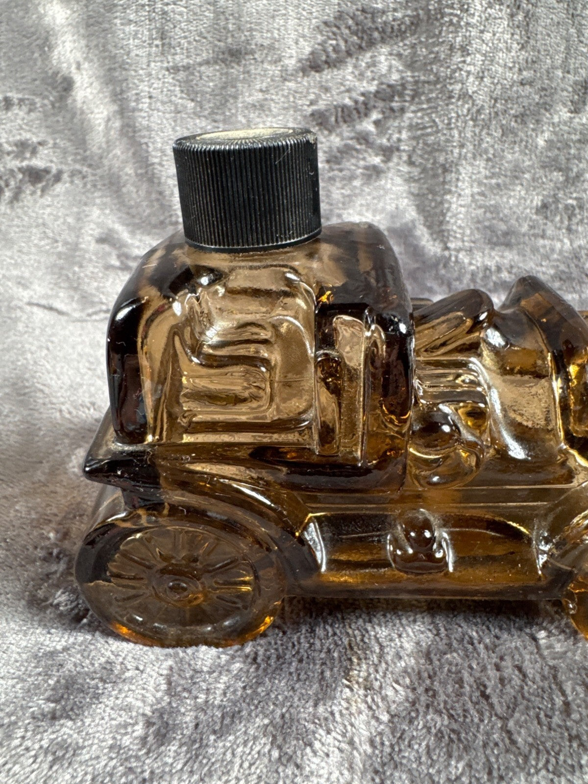 Vintage Avon Glass Car Decanter With Black Plastic Top