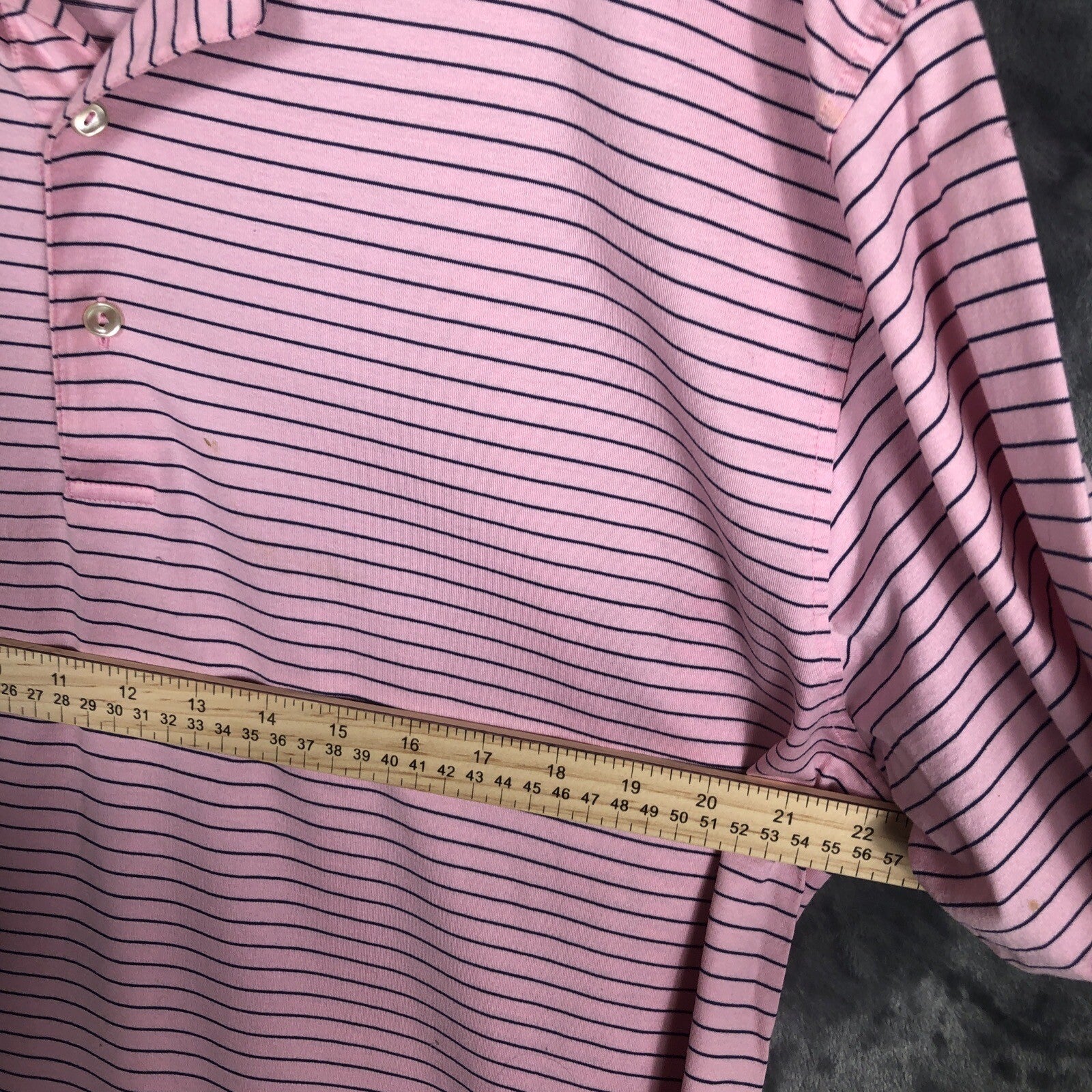 Peter Millar Men's Polo Golf Shirt Pink Stripped Extra-Large River Hills Logo