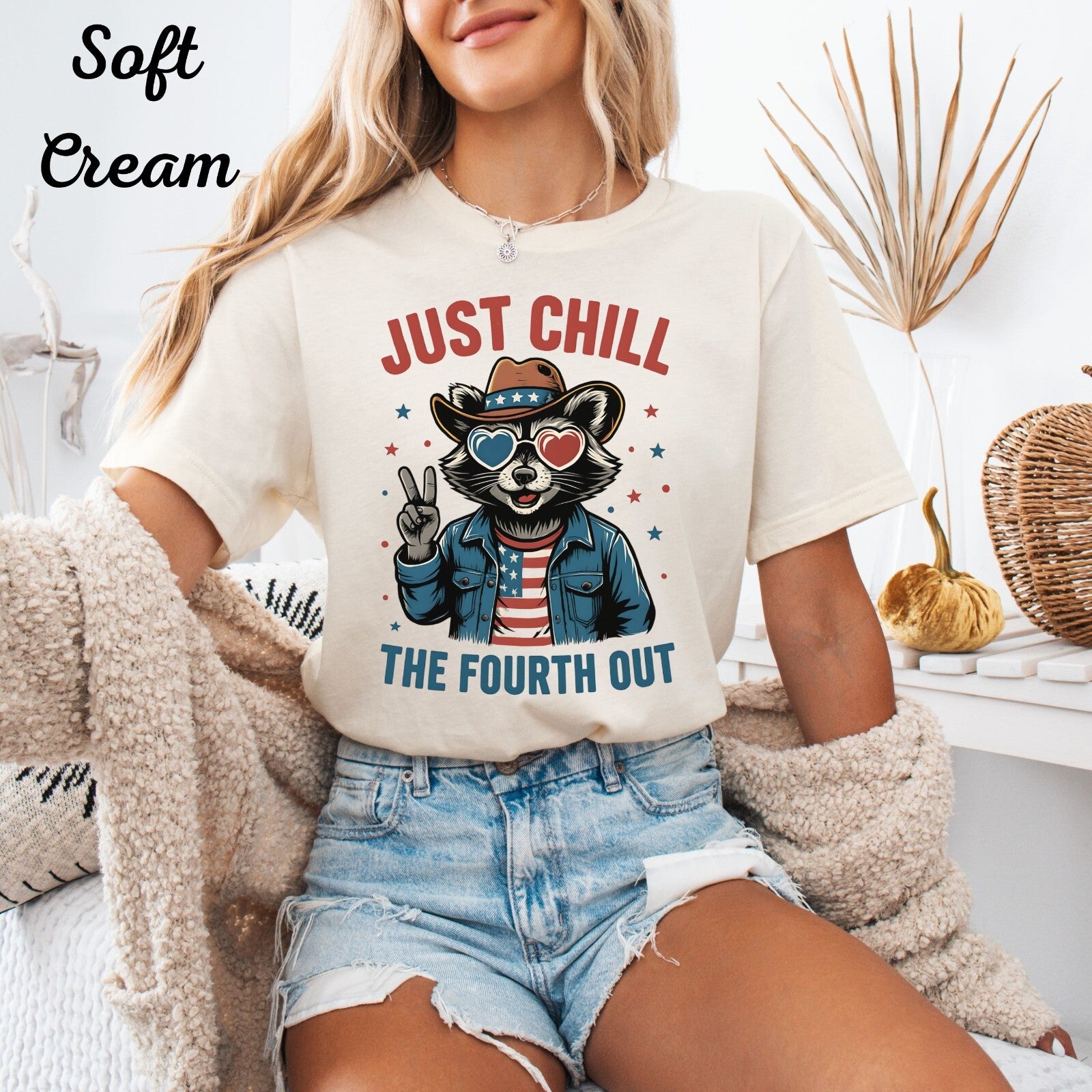 Womans Shirt Just Chill The Fourth Out Funny 4th of July Raccoon Top 4th of July