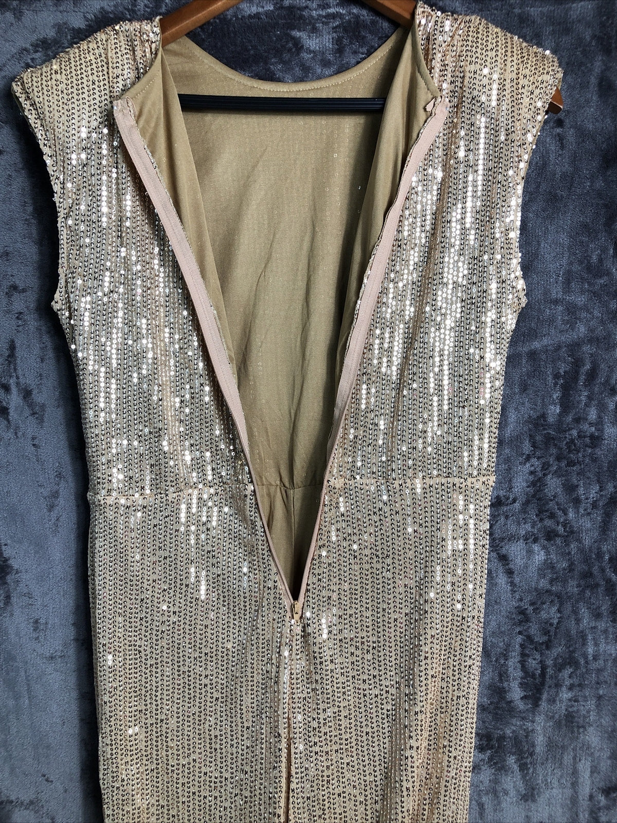 Gold Sequence Jumpsuit Women’s Zip Size L Nite Life Dance Club Dressup