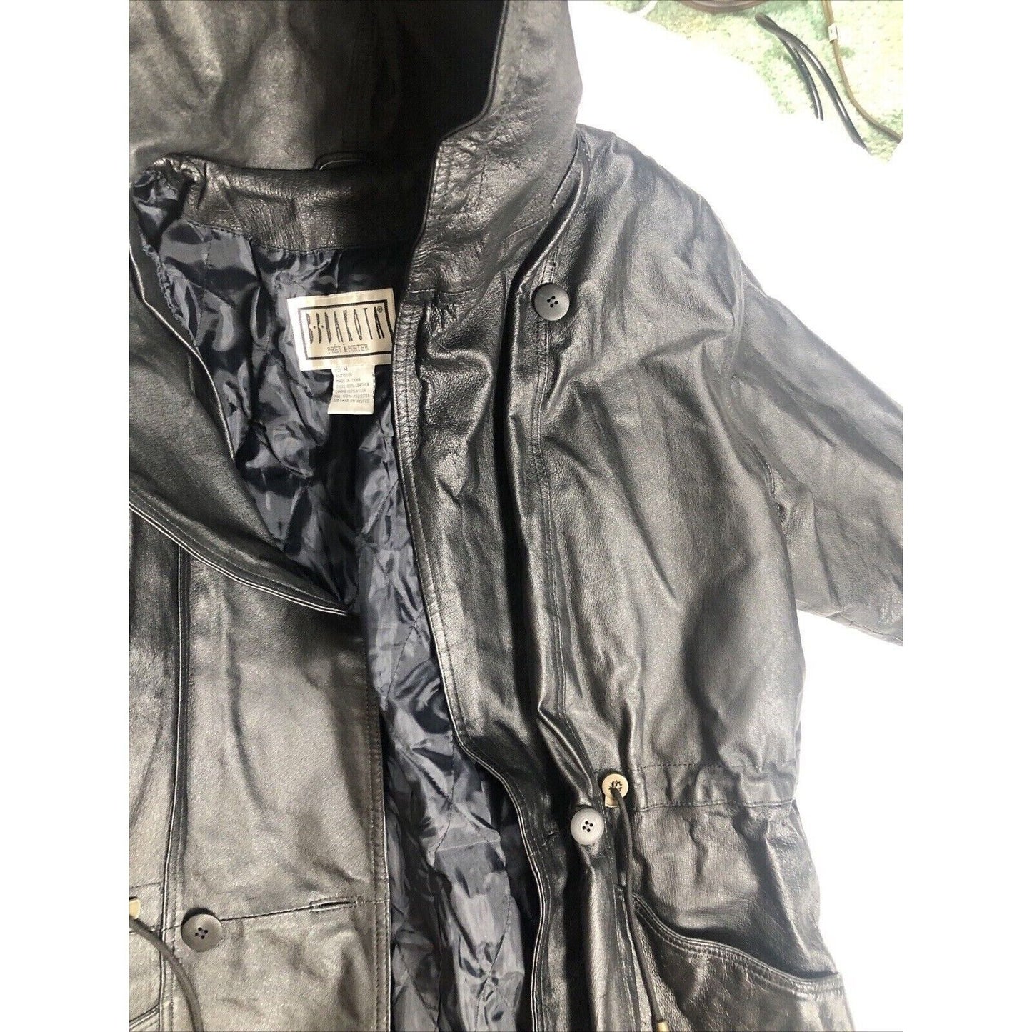 BB Dakota Coat Woman’s Leather Hooded Trench Coat Adult Medium Black