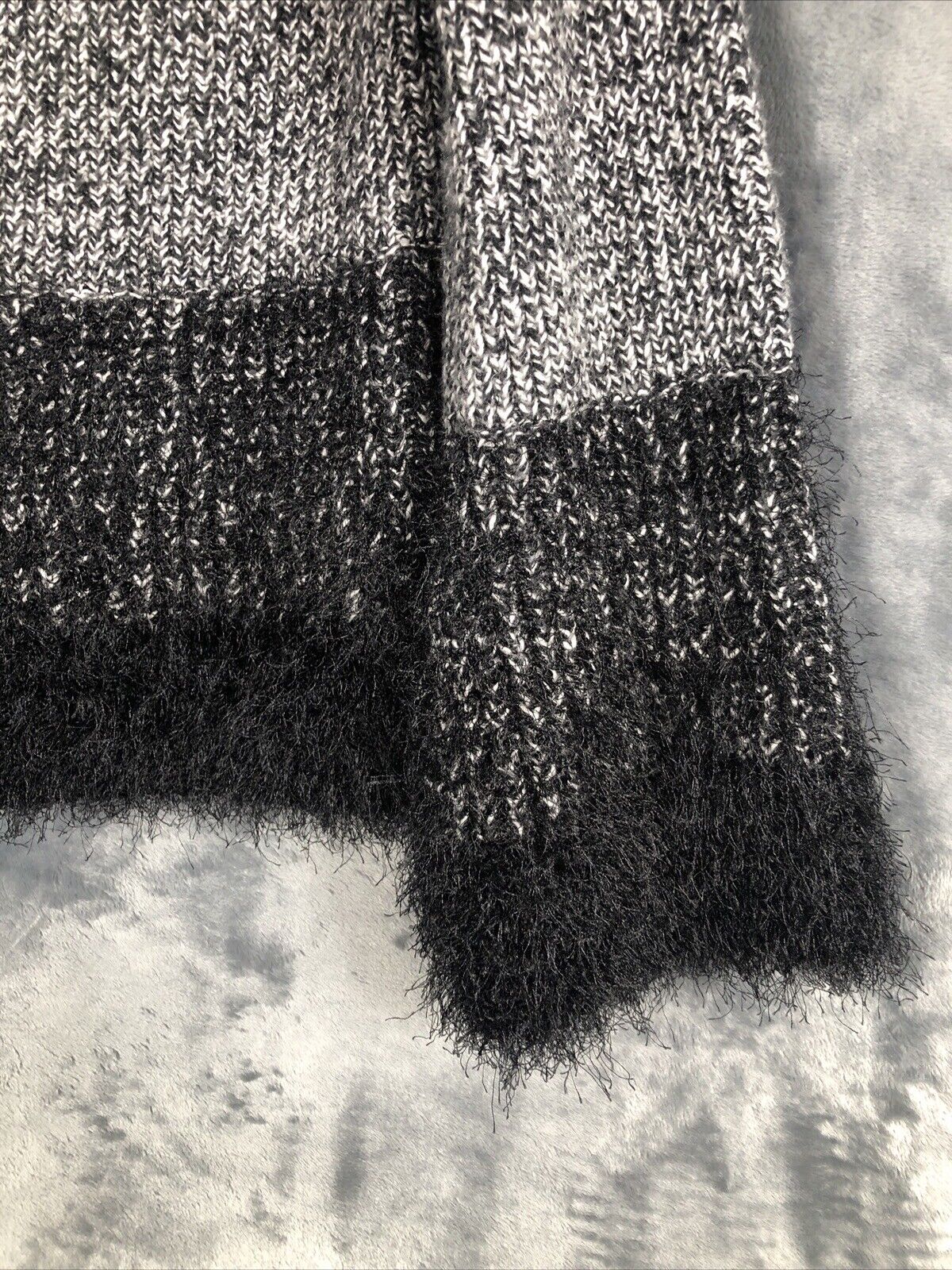 Woman's Black and White Sweater Fuzzy Trim Sleeves and Waist Size Small