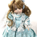 Vintage Porcelain Doll With Blue Dress & Pearls