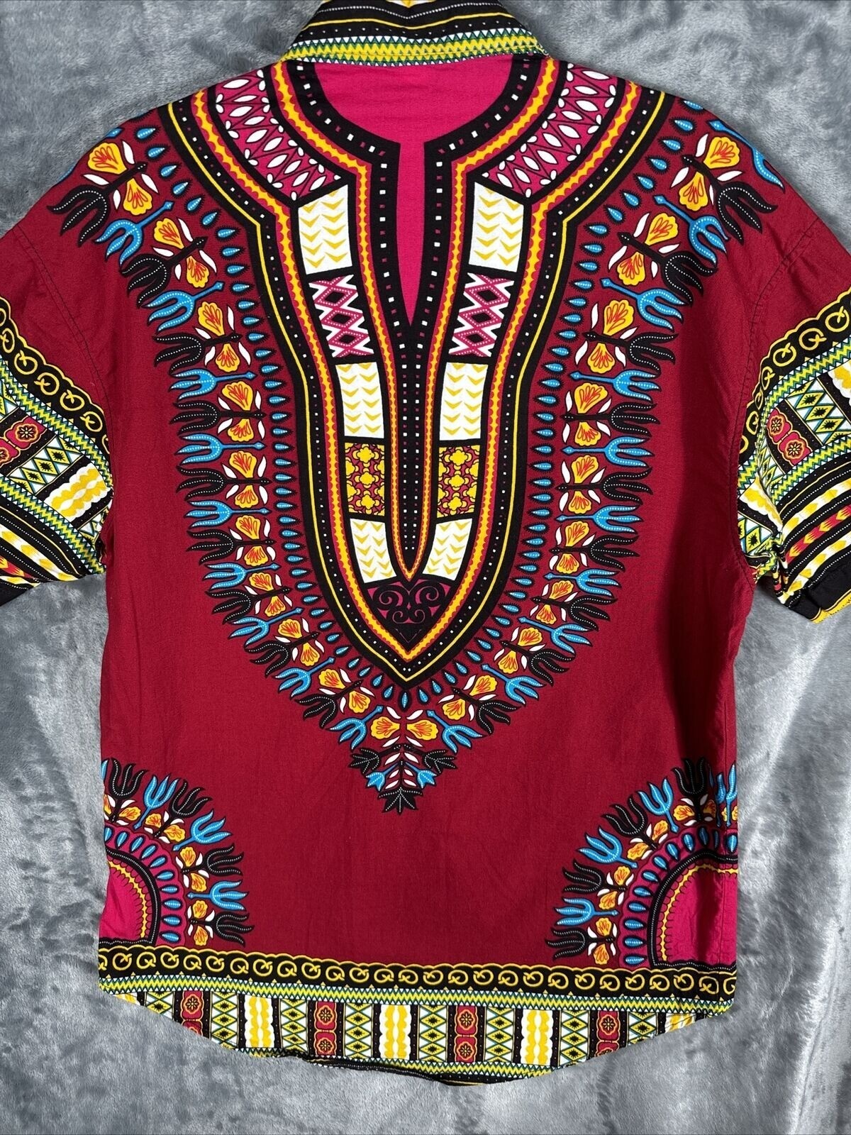 African Fabrics Floral Red Yellow Blue Indigo Stylish Top Blouse Women 2 X-Large