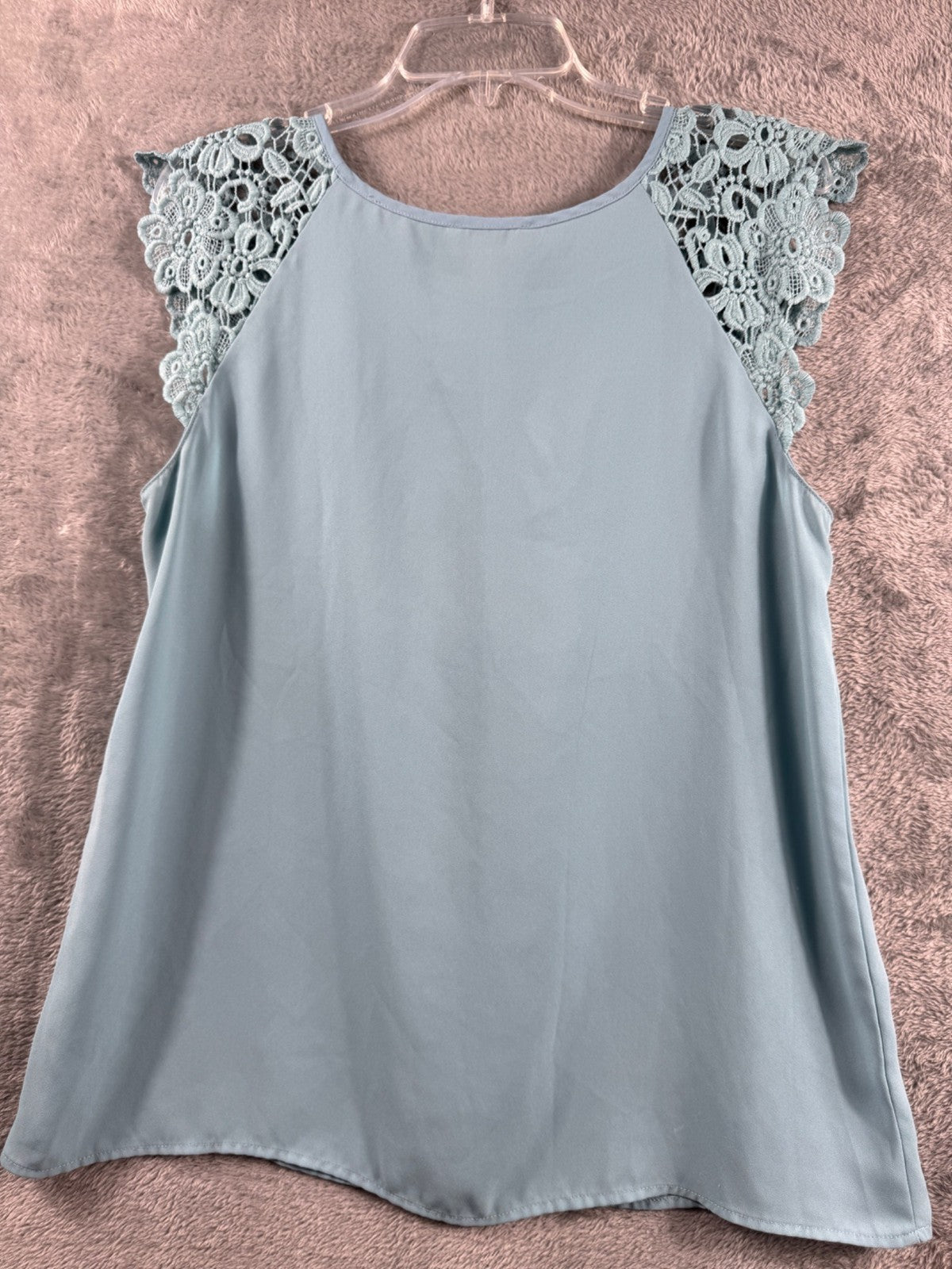 Loft Womens Light Blue Sleeveless Top With Lace Cap Sleeves Size M