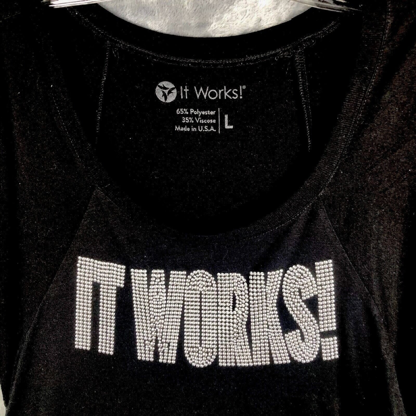 It Works Bling Women's T Shirt Black Studded Silver It Works Size L Shirt