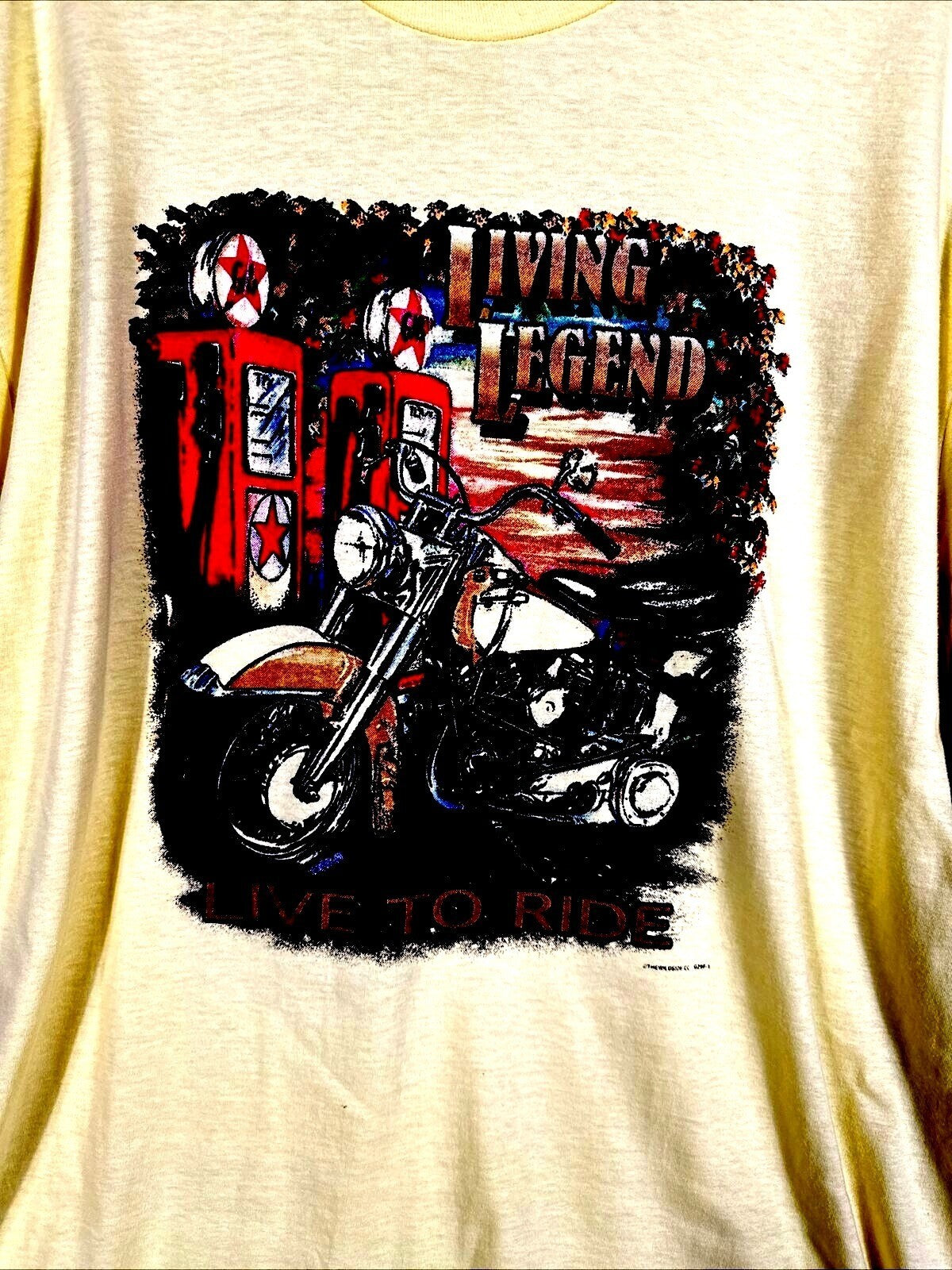 Gildan Unisex Biker T Shirt Living Legend Motorcycle Graphic Shirt XL Yellow Top