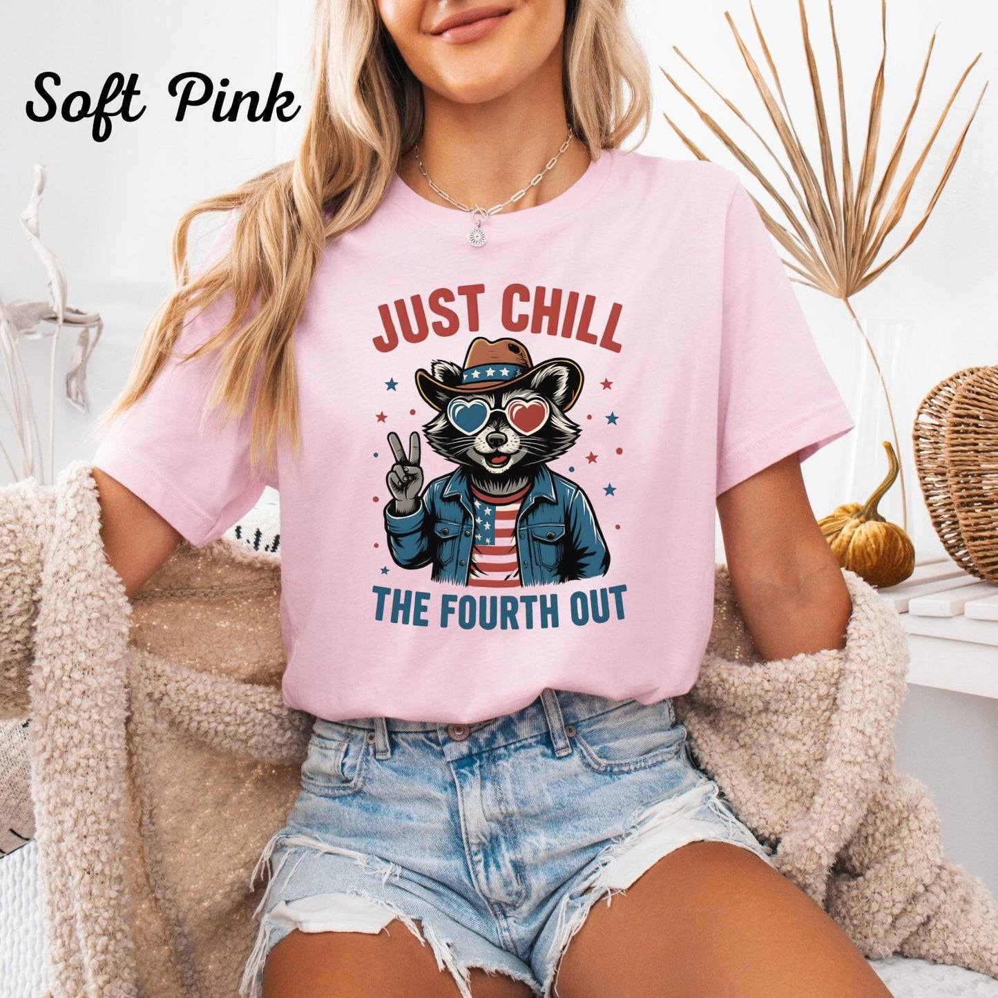 Womans Shirt Just Chill The Fourth Out Funny 4th of July Raccoon Top 4th of July