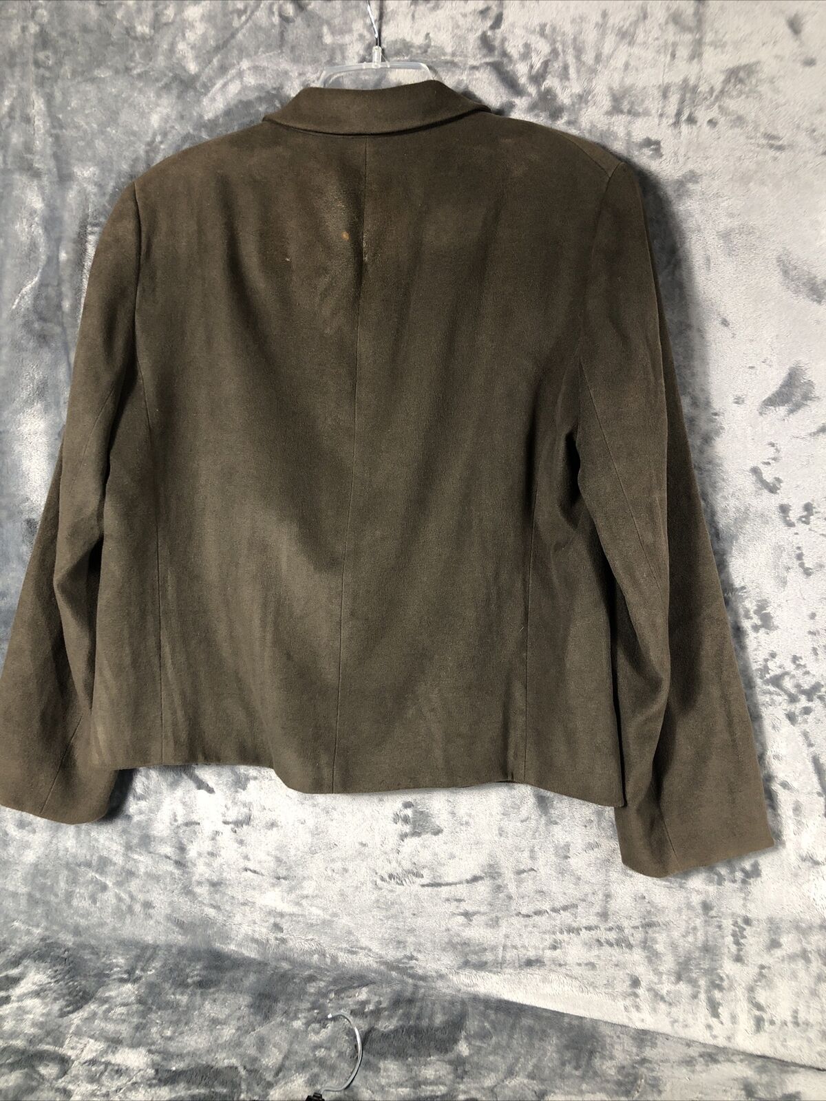 Anne Klein Women’s Jacket Neiman Marcus Suede Olive Green Moto Large Snap Front